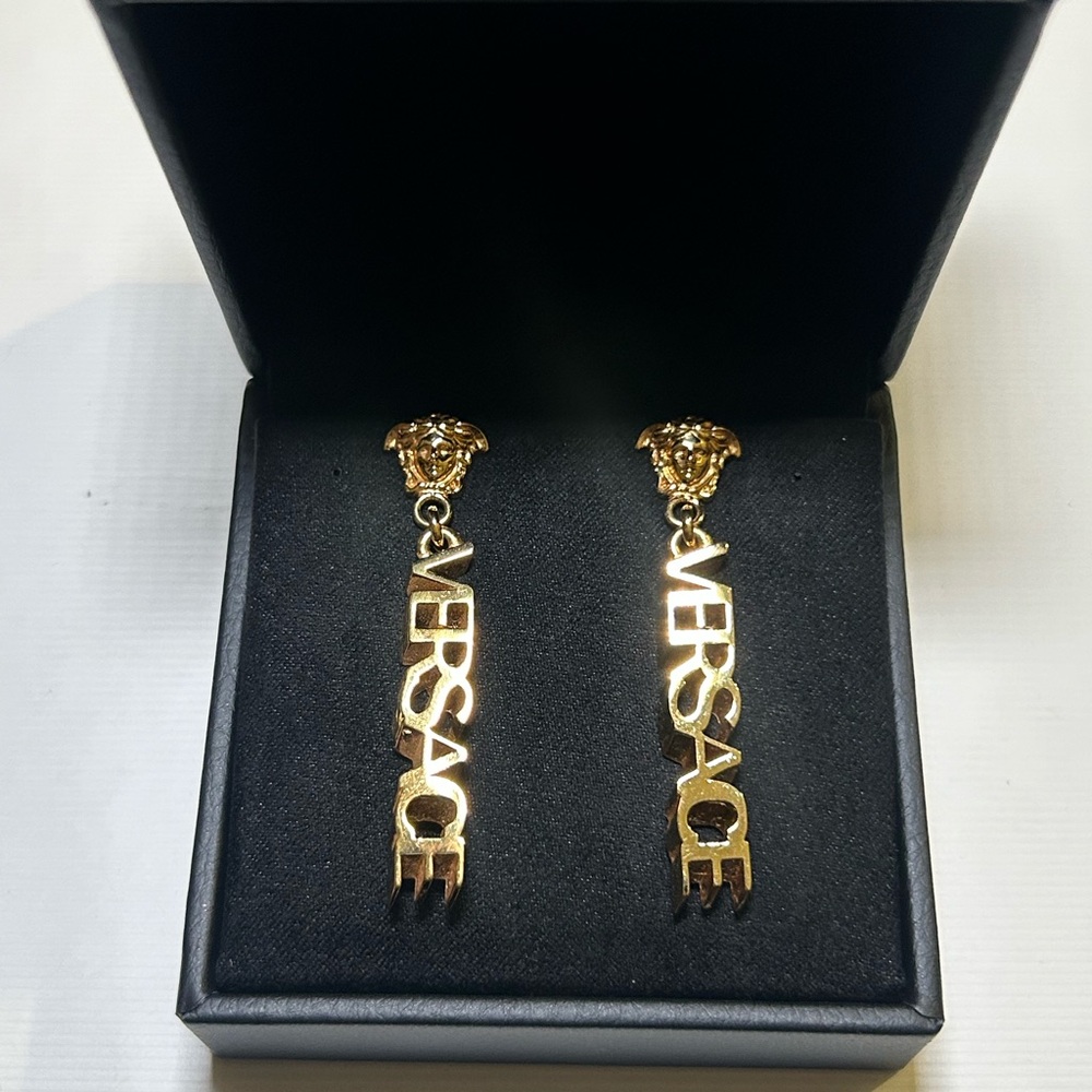 Versace Gold Logo Earrings - Picture 5 of 5